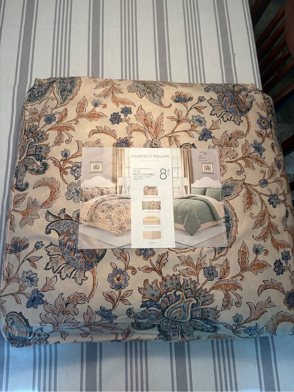 Beige and Blue Paisley Floral Comforter Set